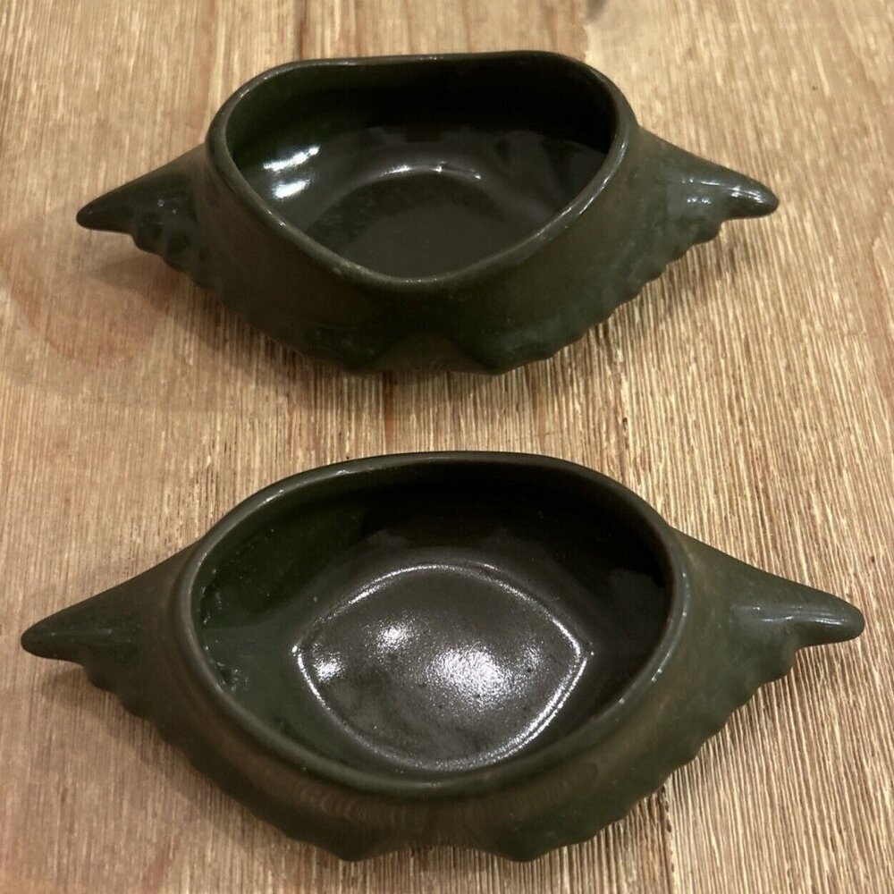 Hall Pottery Deviled Crab Baking Dish GREEN Butter Cup Ceramic #232 Ramekin (2)